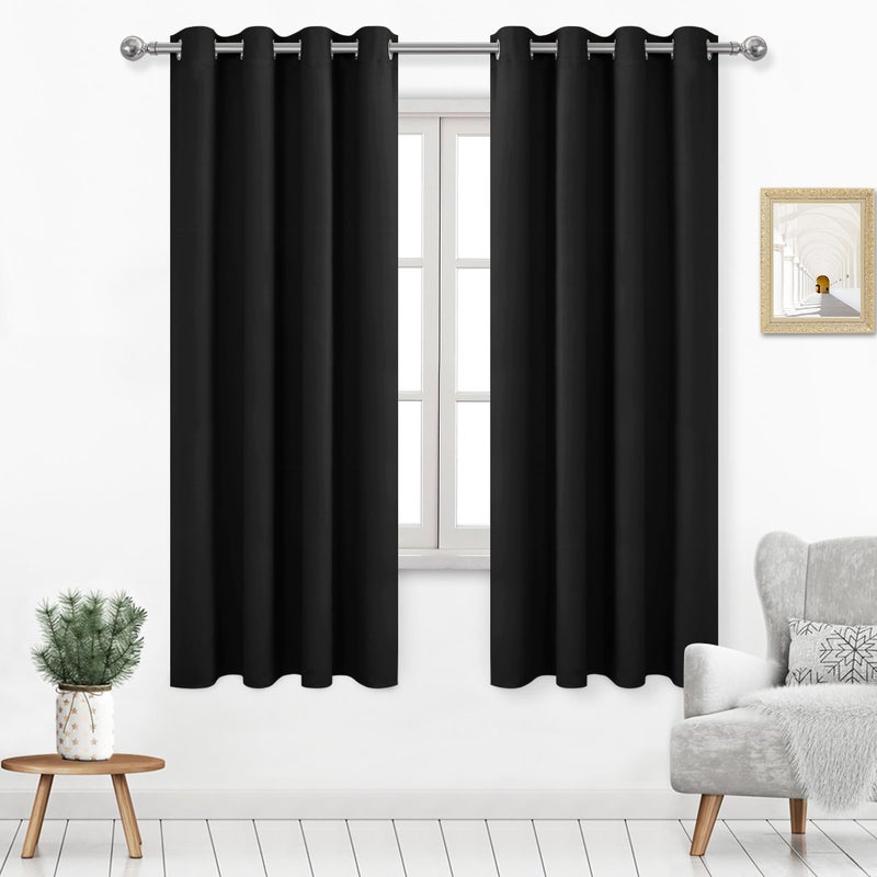 DWCN Black Blackout Curtains for Bedroom, Room Darkening Thermal Insulated Living Room Drapes, W52 x L72 Inches Long, Set of 2 - Image 1
